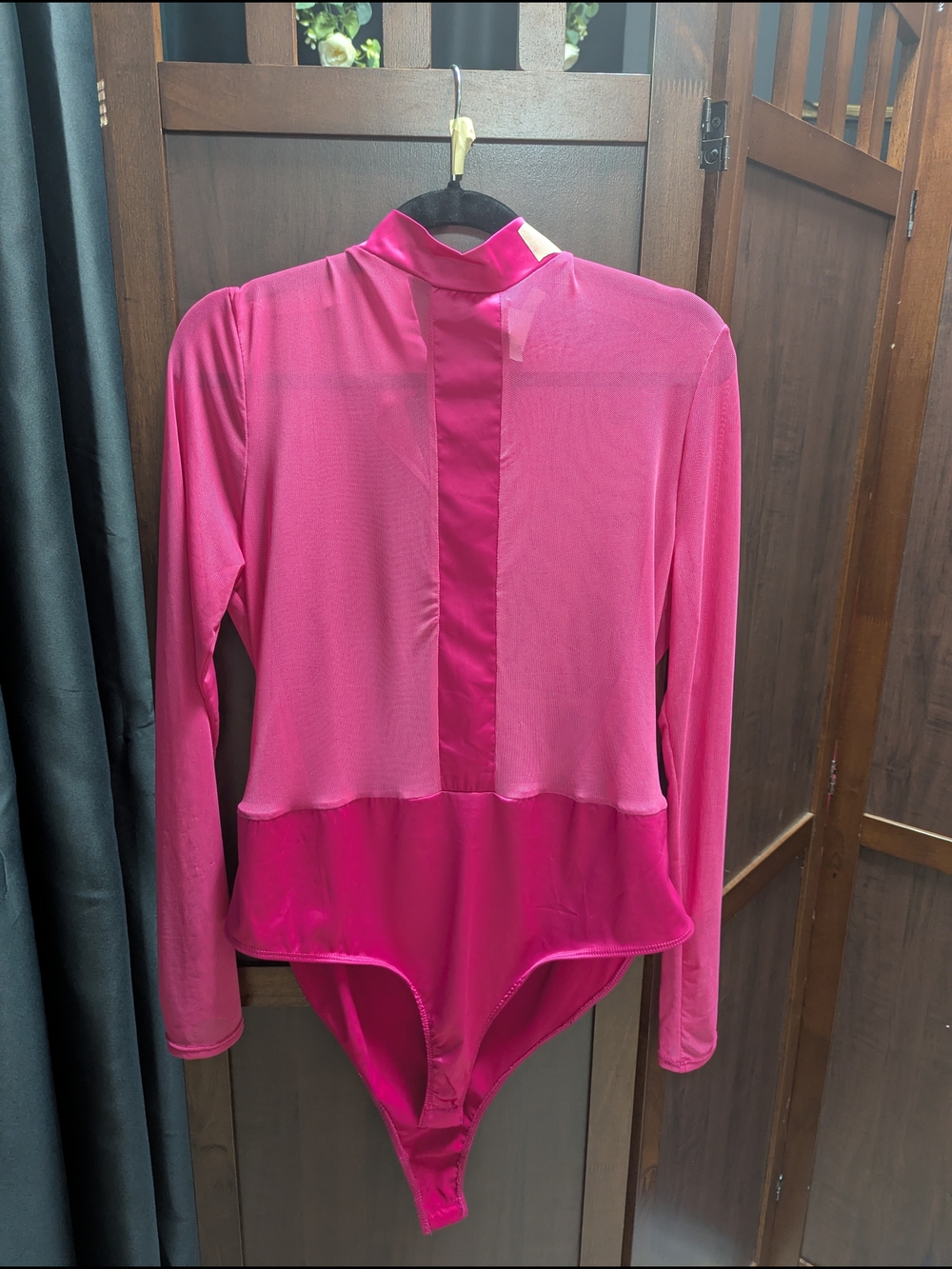 Hot Pink Long-Sleeve One-Piece Bodysuit
